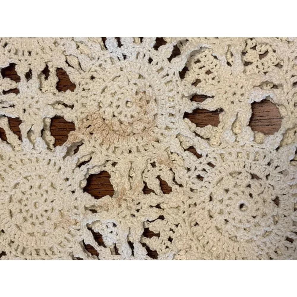VTG Handmade Cream Crochet Round Squareish Tablecloth 55